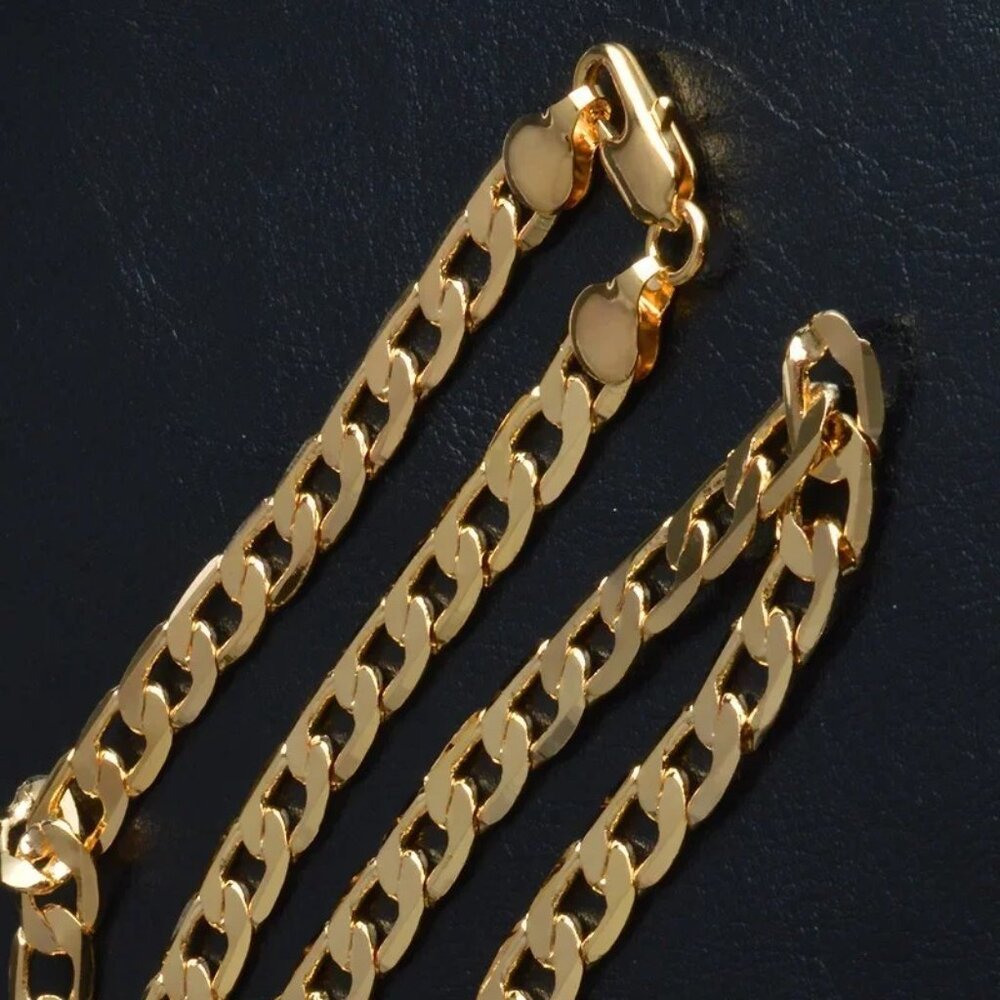 Awesome 18K Yellow Gold 20 Inch Flat Cuban Link Chain 6mm Wide - Picture 3 of 3